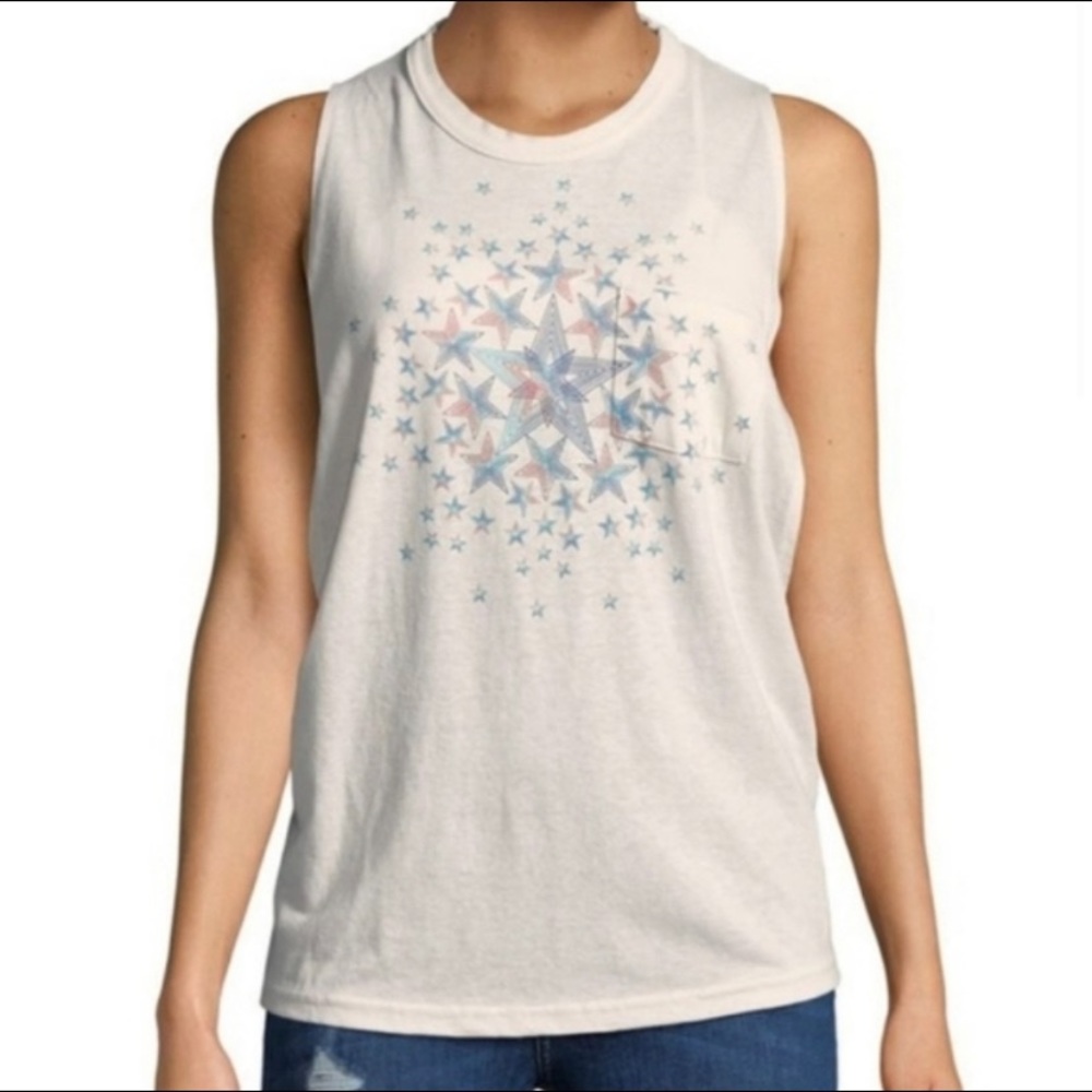 Free People White Star Graphic Muscle Tank